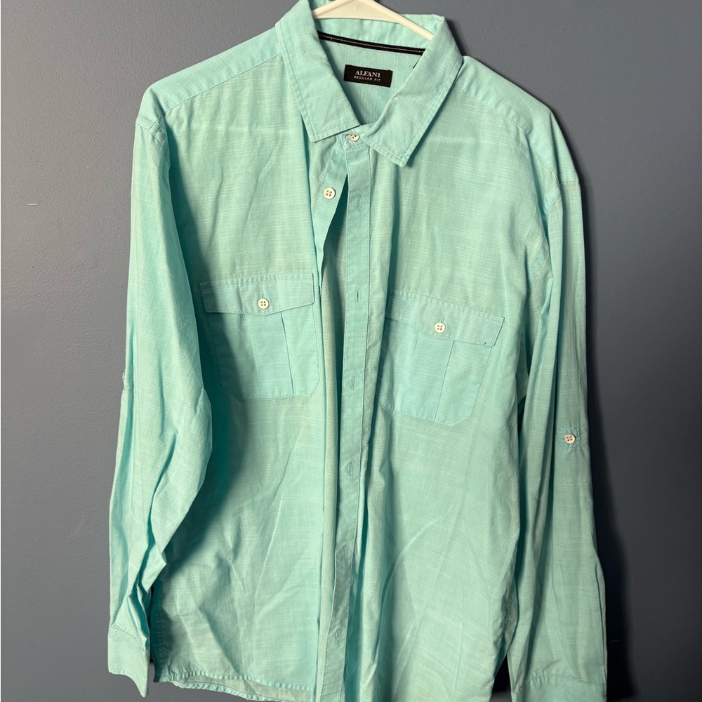 Alfani Long Sleeve Button-Up Shirt in Mint Green XL